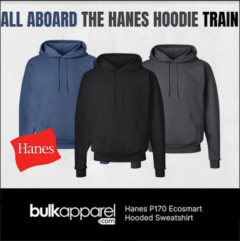 All aboard the Hanes hoodie train Bulk Apparel wholesale Hanes P170 EcoSmart hooded sweatshirt