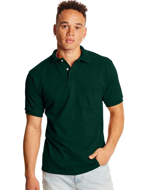 Wholesale Hanes Men's Cotton-Blend EcoSmart® Jersey Polo With Pocket from BulkApparel 