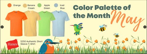 Color Palette of the Month: May featuring the Bulk Apparel wholesale Hanes 5250 basic t-shirt 