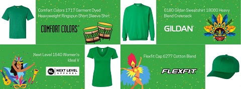 History of the three Mardi Gras colors by Bulk Apparel, featuring green wholesale apparel items 
