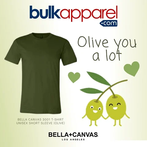 Olive you a lot, Wholesale Bella Canvas 3001 unisex t-shirt in olive for BulkApparel Valentine's Day Gift guide 2021