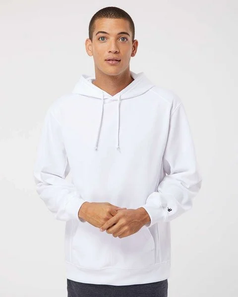 Wholesale Badger 1454 bulk hoodie 100 percent polyester performance hooded sweatshirt color white