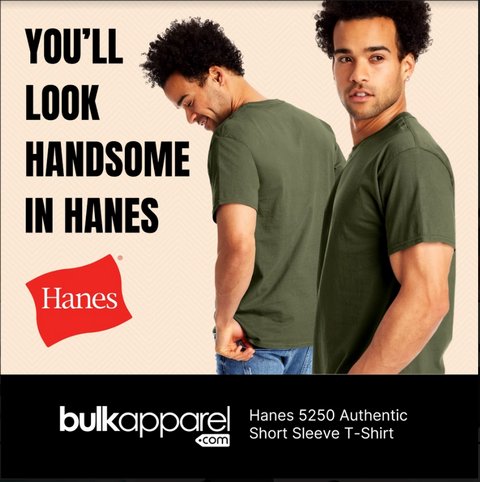 You'll look handsome in Hanes wholesale 5250 authentic short sleeve t-shirt by Bulk Apparel wholesale distributor