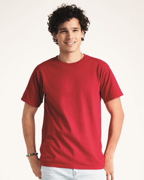 Comfort Colors: Why to try Garment Dyed this year blog by Bulk Apparel wholesaler. Featuring the wholesale Comfort Colors 1717 garment dyed heavyweight ringspun short sleeve t-shirt in crimson red. 