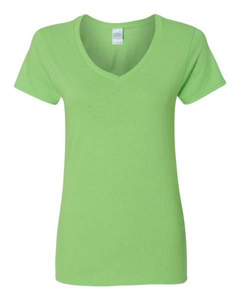 Gildan Heavy Cotton™ Women’s V-Neck T-Shirt 5V00L in lime green from BulkApparel wholesale distributor.