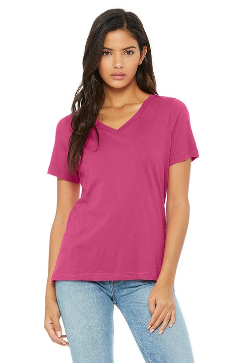 Blossom with Bulk Apparel wholesale Bella+Canvas 6405 women's relaxed jersey short sleeve v-neck tee berry