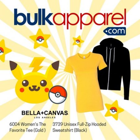 Pikachu inspired promo wholesale Bella+Canvas from BulkApparel.com