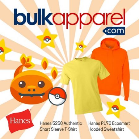 Wholesale Hanes hoodie and blank t-shirt Pokemon inspired Charmander promo from Bulk Apparel. Part of BulkApparel's What to Wear Based on your Favorite Pokemon blog