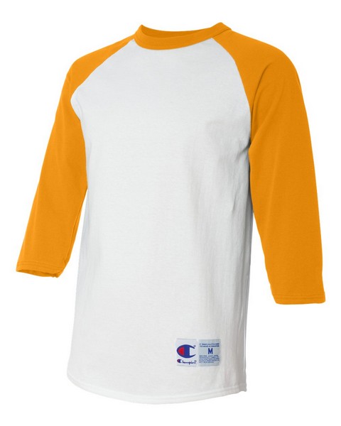 wholesale Champion - Three-Quarter Raglan Sleeve Baseball T-Shirt - T137 white gold by Bulk Apparel