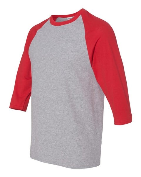 wholesale Gildan - Heavy Cotton™ Raglan Three-Quarter Sleeve T-Shirt - 5700 sport grey red bulk apparel