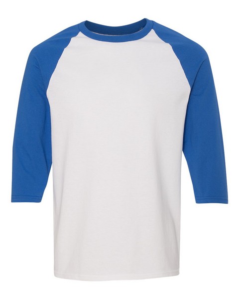 wholesale Gildan - Heavy Cotton™ Raglan Three-Quarter Sleeve T-Shirt - 5700 royal white from BulkApparel
