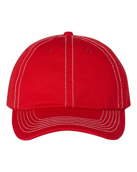 Baseball opening day wholesale Valucap - Adult Bio-Washed Classic Dad’s Cap - VC300A red stone stitch from Bulk Apparel wholesaler