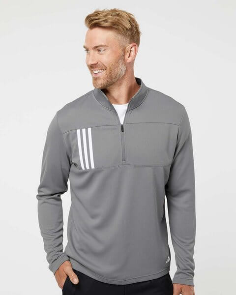 Prepping for the festive season: get fit and fab featuring our bulkapparel wholesale Adidas A482 3-Stripes Double Knit Quarter-Zip Pullover.