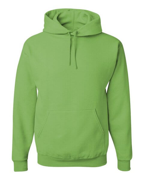 What are the 2024 apparel color trends? The wholesale Jerzees 996MR NuBlend Hooded Sweatshirt in kiwi green. 