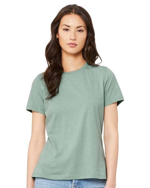 Elevate your game with plain tees featuring the wholesale BELLA + CANVAS 6400CVC Women's Relaxed Fit Heather CVC Tee.