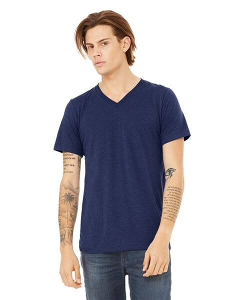 Wholesale Bella + Canvas 3415 unisex triblend short sleeve v-neck tee in multiple colors from Bulk Apparel wholesale distributor. 