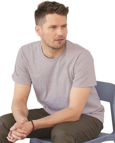 Wholesale Bayside 5010 USA Made Ringspun 50/50 Heather Unisex T-Shirt from BulkApparel. 