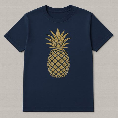 Navy t-shirt and golden print color combo.