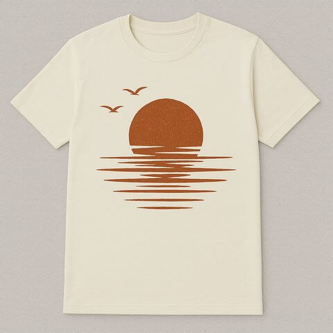 Cream t-shirt with rust print color combo.