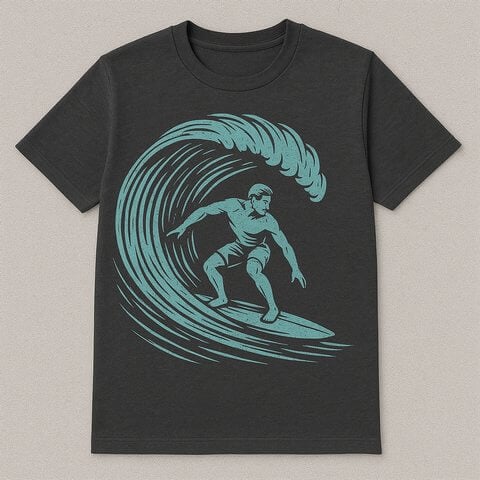 Charcoal t-shirt and light blue or teal print color combo.