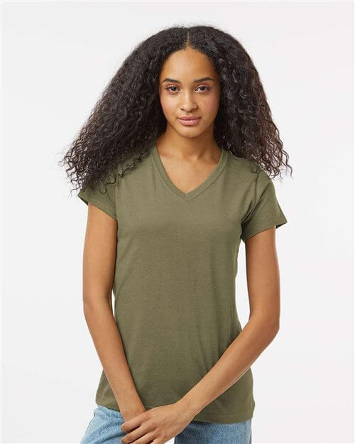 Wholesale eco-friendly Kastlfel apparel from BulkApparel featuring the Kastlfel Women's RecycledSoft™ V-Neck T-Shirt 2011. 