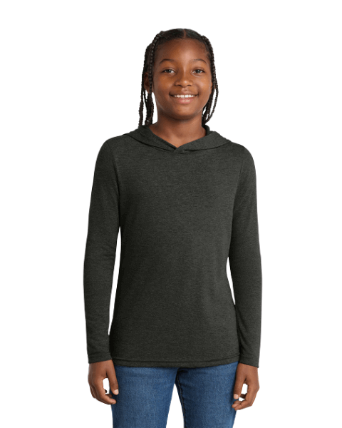 Wholesale youth activewear styles featuring the DT139Y Youth Perfect Tri Long Sleeve Hoodie from bulkapparel. 