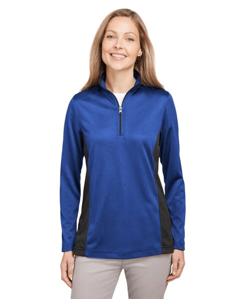 harriton m786w ladies' flash snag protection plus il colorblock quarter-zip