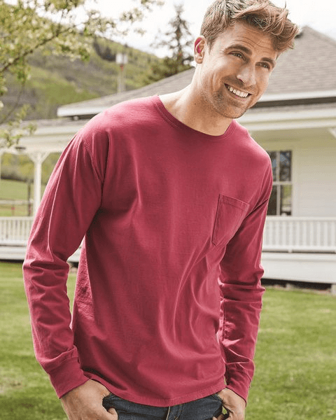 comfortwash by hanes gdh250 garment dyed long sleeve t-shirt with a pocket